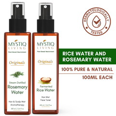 Mystiq Living Rosemary and Rice Water Hair Spray for Regrowth - Pack of 2(200 ML) | Fermented Rice Water, Steam Distilled 100% Pure and Natural Hydrosol