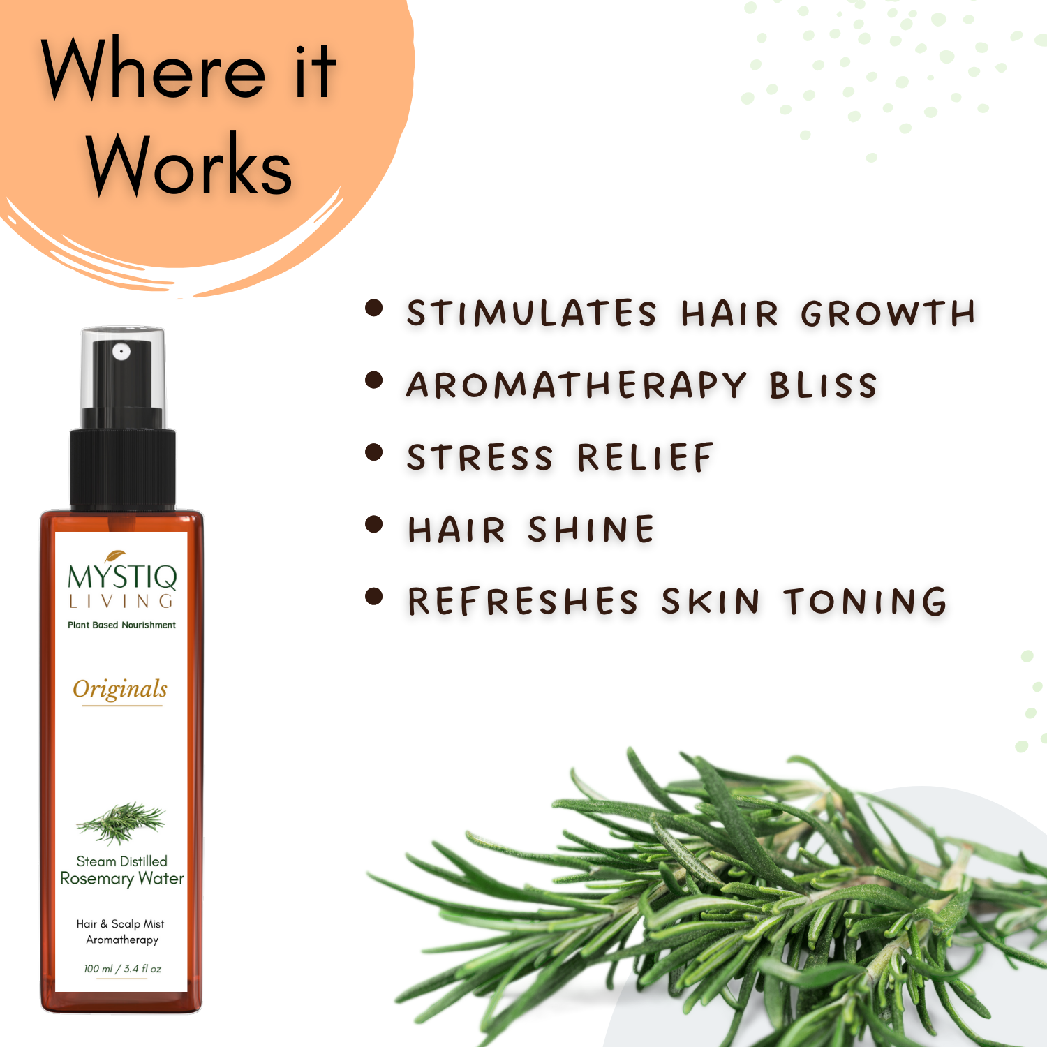 Rosemary Water for Hair Growth, Hair Mist Spray | Steam Distilled, 100% Pure and Natural Hydrosol