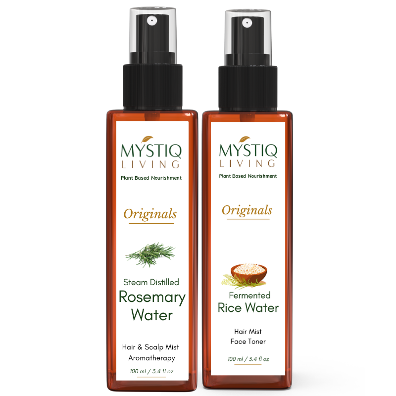 Mystiq Living Rosemary and Rice Water Hair Spray for Regrowth - Pack of 2(200 ML) | Fermented Rice Water, Steam Distilled 100% Pure and Natural Hydrosol