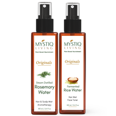Mystiq Living Rosemary and Rice Water Hair Spray for Regrowth - Pack of 2(200 ML) | Fermented Rice Water, Steam Distilled 100% Pure and Natural Hydrosol