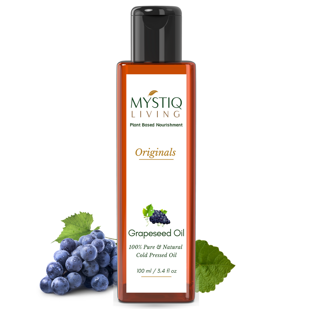 Cold Pressed Grapeseed Oil for Hair, Acne, Glowing Skin Mystiq Living