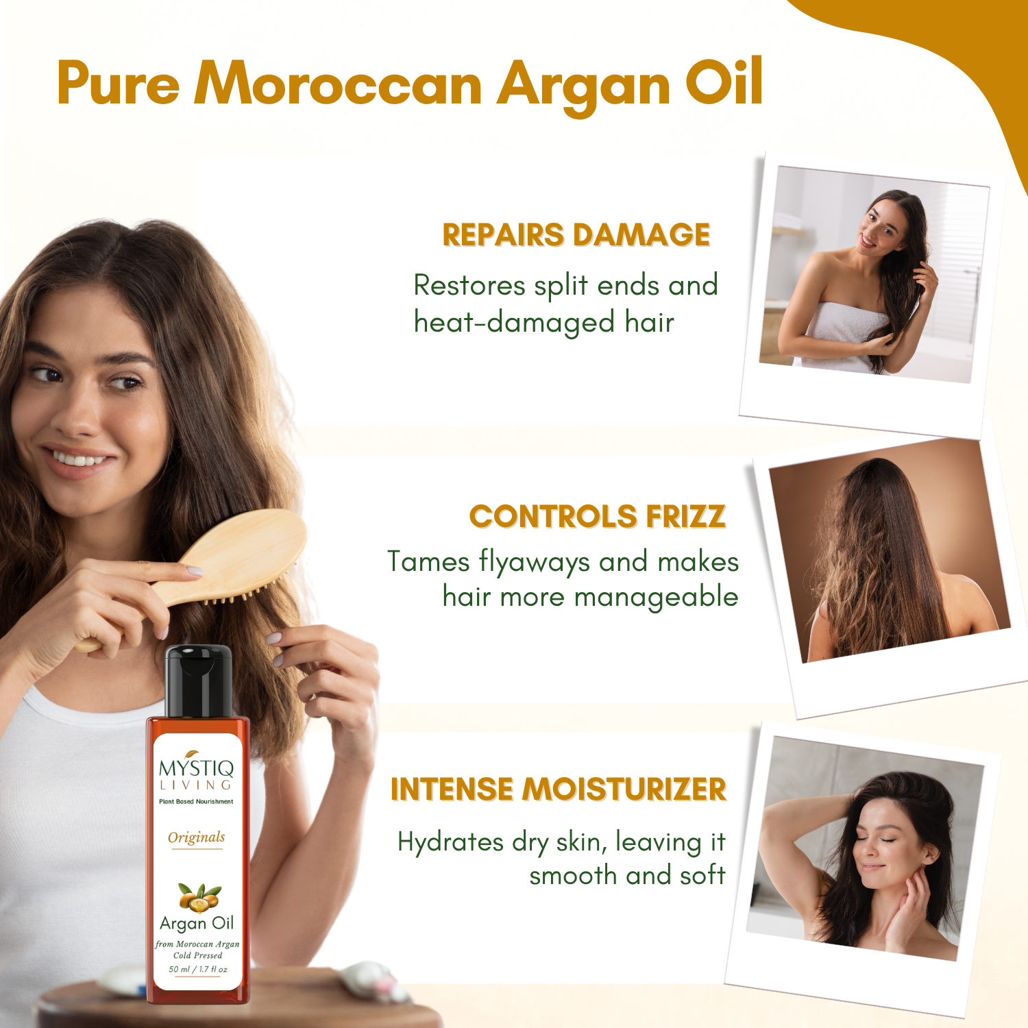 Moroccan Argan oil for Dry and Frizz Hair, Promotes Beard Growth | Cold Pressed, 100% Pure & Natural
