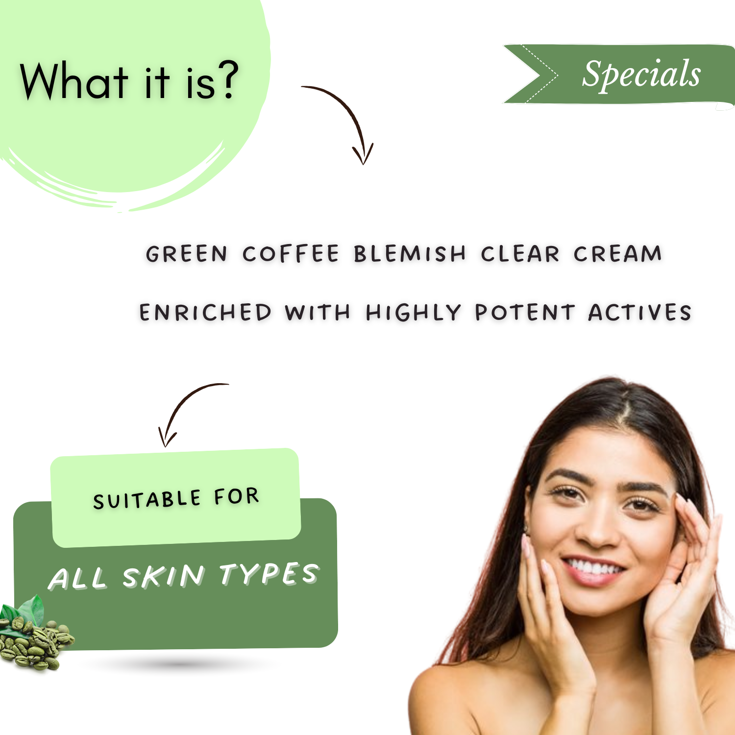Green Coffee Blemish Clear Cream for Dark Spots and Brighten Skin - Pigmentation Removal Cream