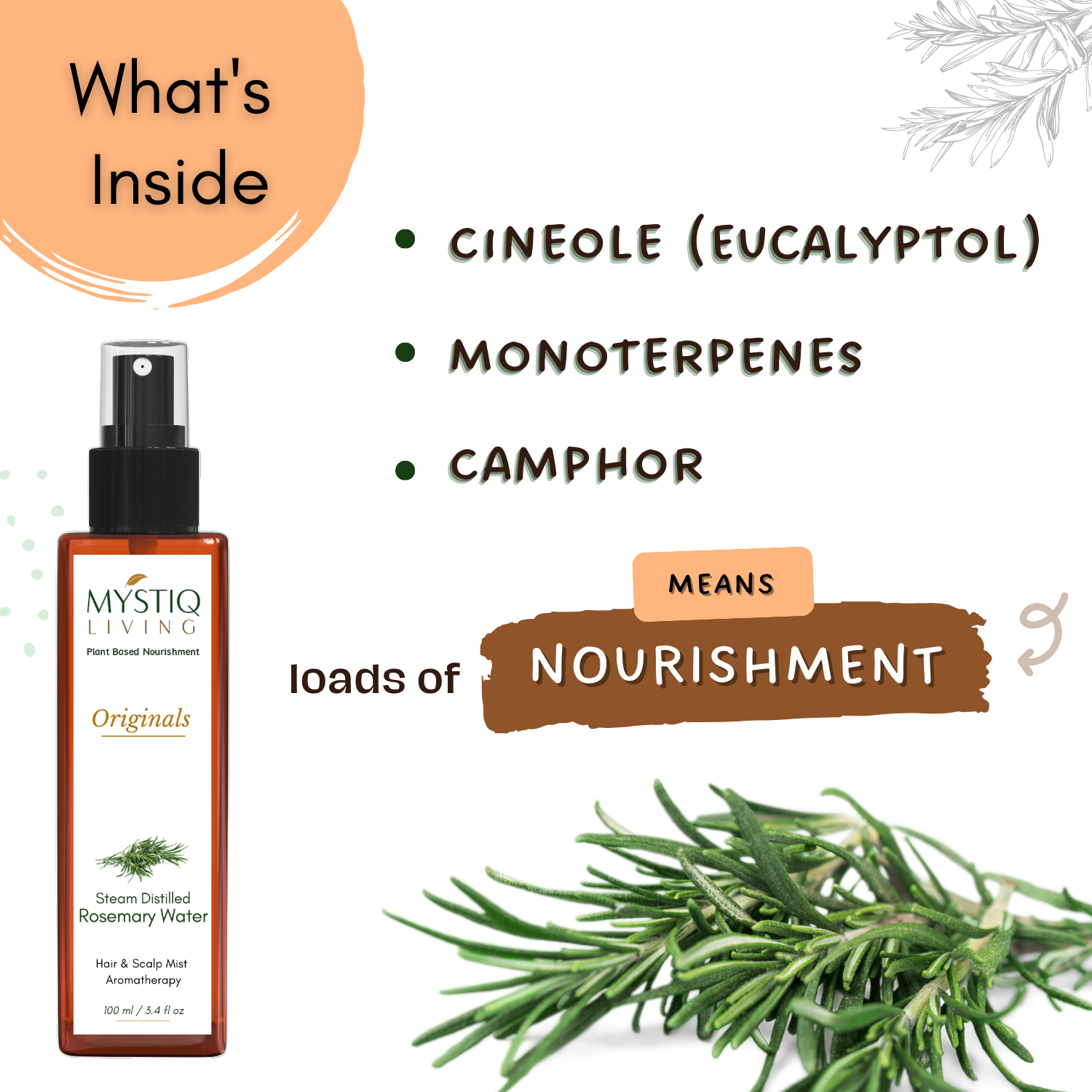 Rosemary Water for Hair Growth, Hair Mist Spray | Steam Distilled, 100% Pure and Natural Hydrosol