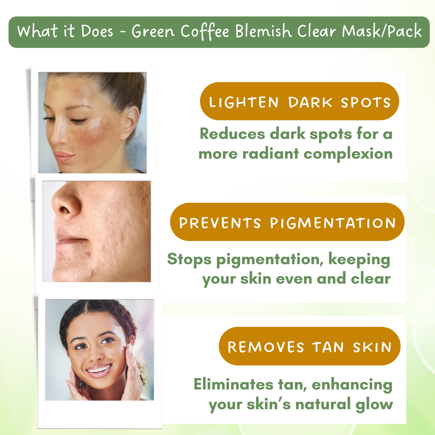 Green Coffee Blemish Clear Face Pack/Mask for Brightening, Tan Removal and Glowing Skin