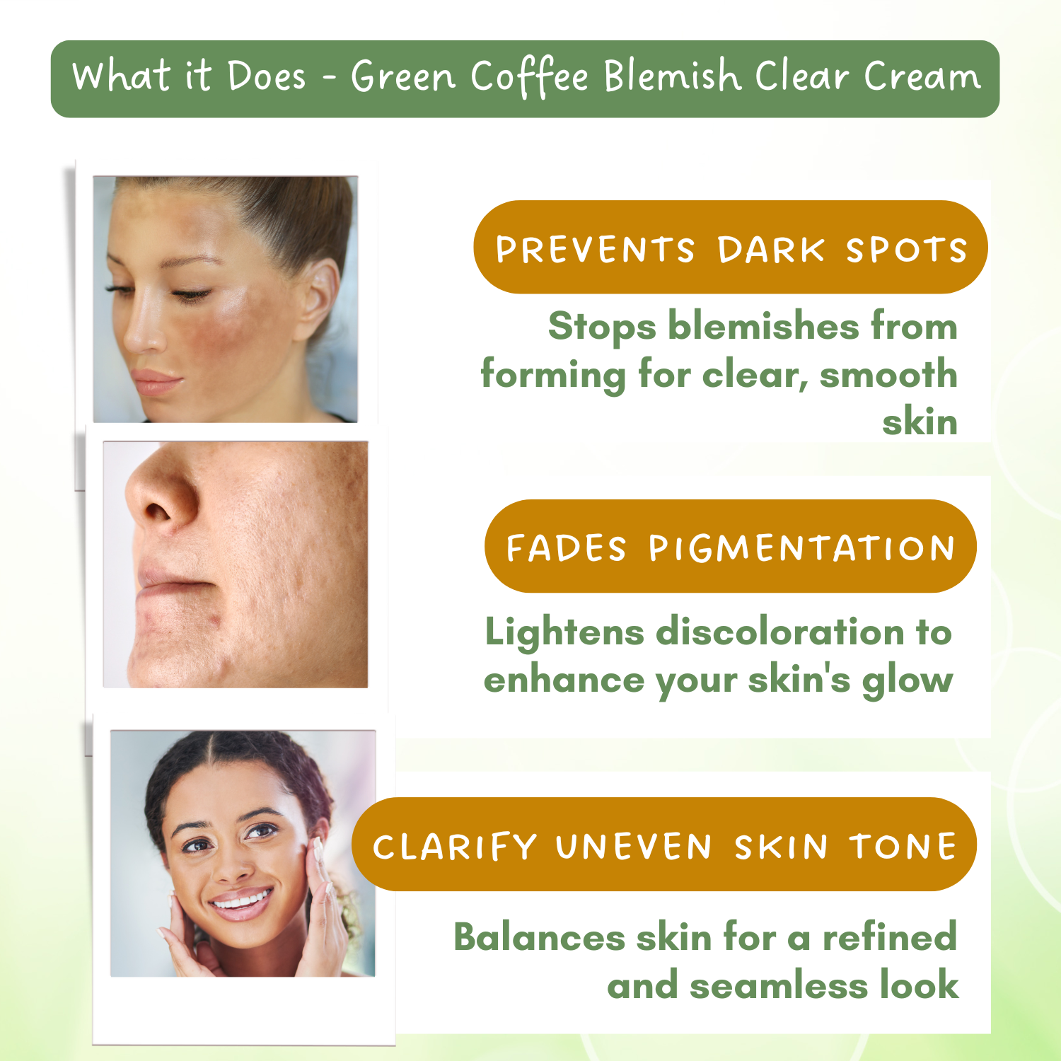 Green Coffee Blemish Clear Cream for Dark Spots and Brighten Skin - Pigmentation Removal Cream