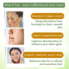 Green Coffee Blemish Clear Cream for Dark Spots and Brighten Skin - Pigmentation Removal Cream