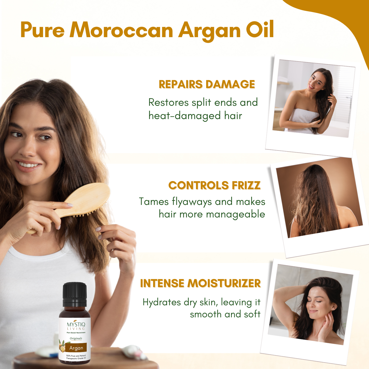 Moroccan Argan oil for Dry and Frizz Hair, Promotes Beard Growth | Cold Pressed, 100% Pure & Natural