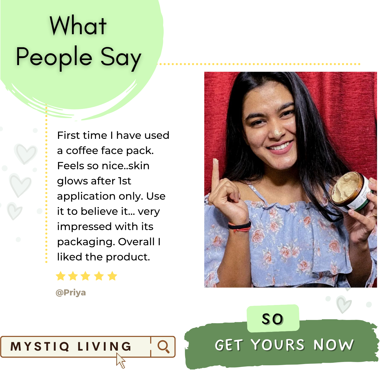 Green Coffee Blemish Clear Face Pack/Mask for Brightening, Tan Removal and Glowing Skin