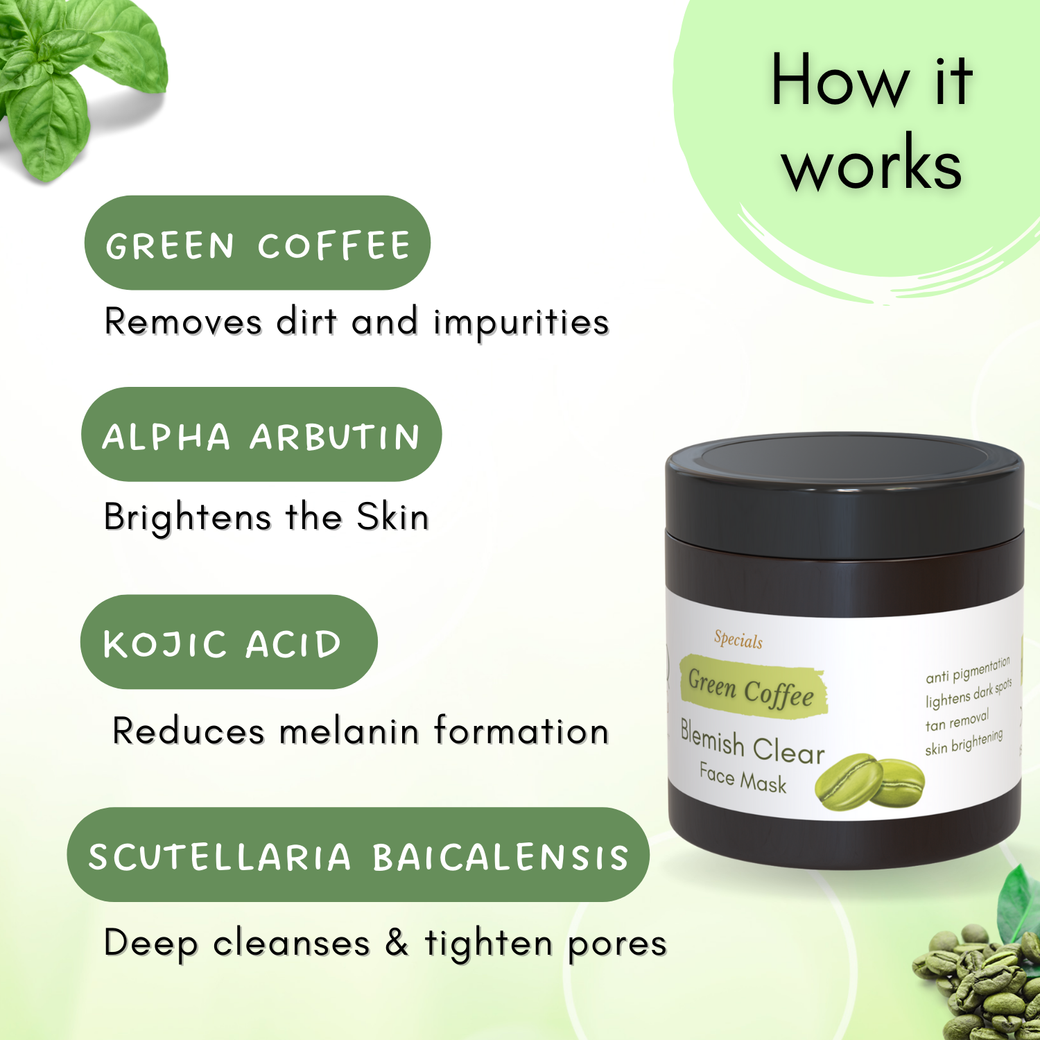 Green Coffee Blemish Clear Face Pack/Mask for Brightening, Tan Removal and Glowing Skin