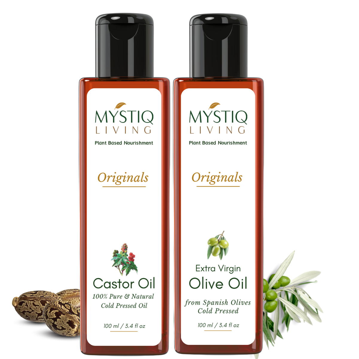 Castor Oil & Extra Virgin Olive Oil for Hair & Skin | Cold Pressed, 100% Pure & Natural