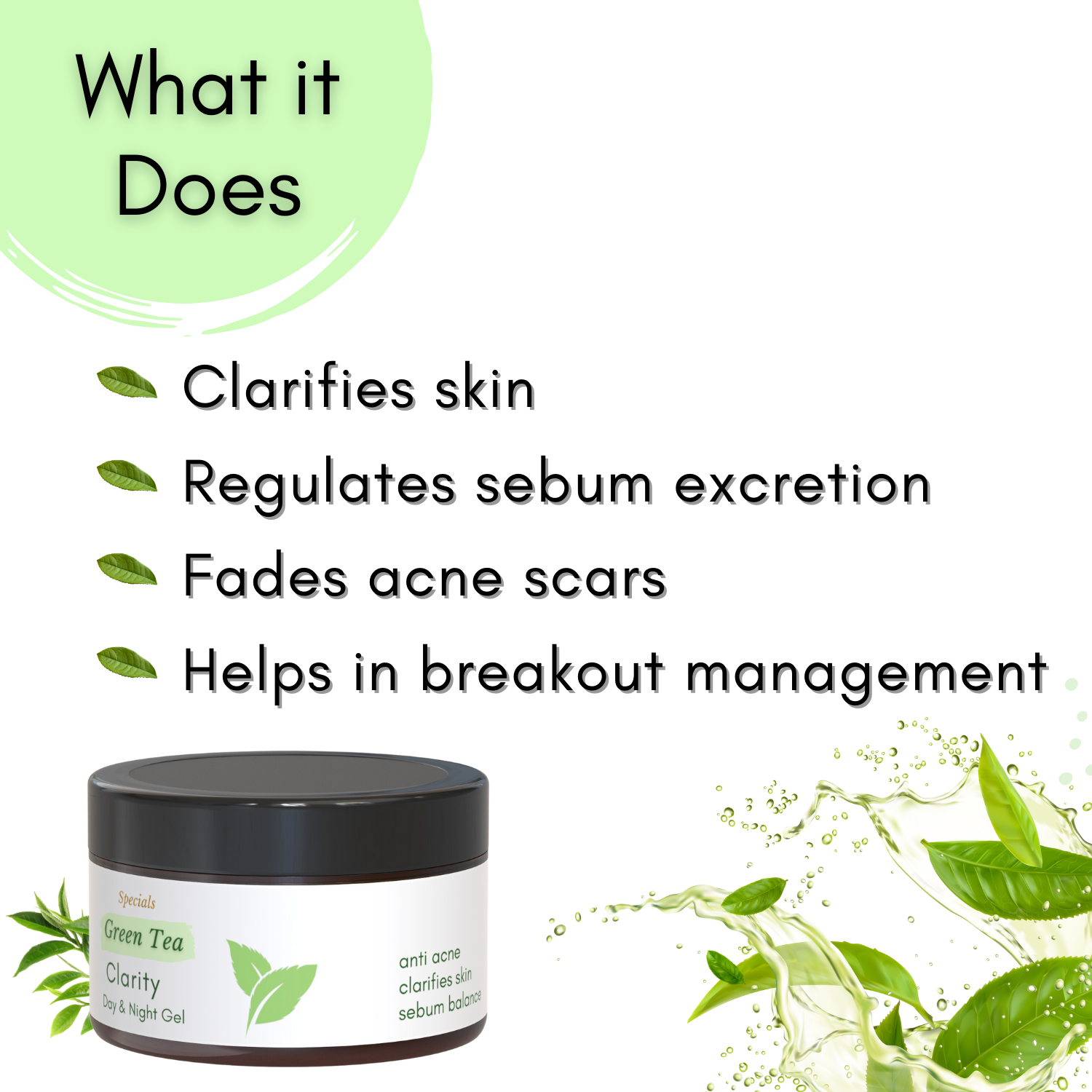 Green Tea Clarity Gel Cream for Pimple Removal and Hydrating Gel for Marks , acne , oily skin moisturiser
