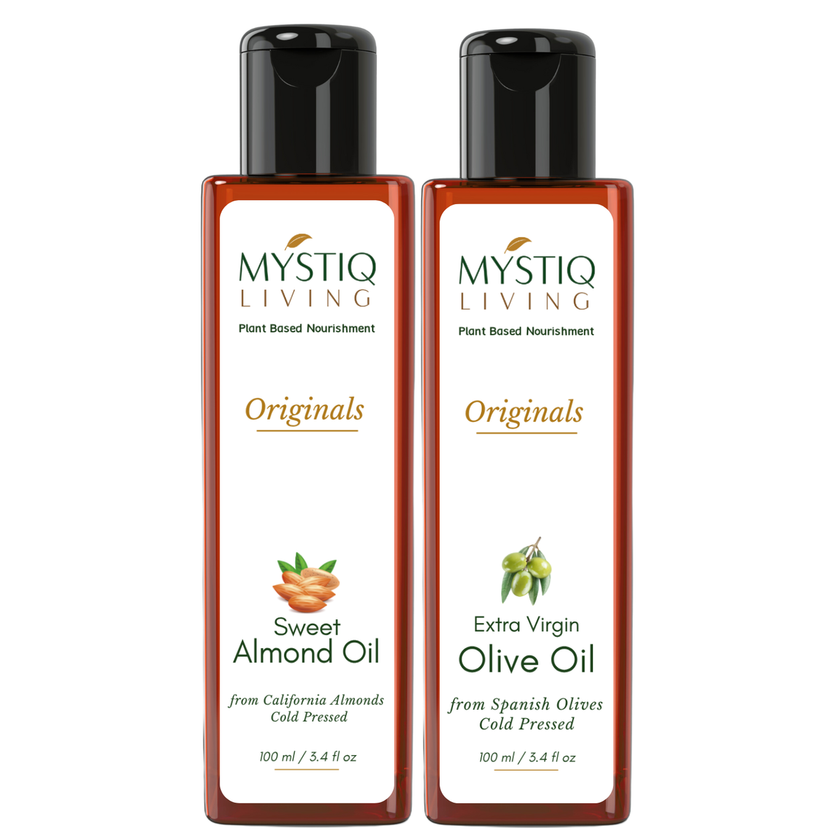 Extra Virgin Olive Oil and Sweet Almond Oil for Hair, Skin and Body -Nourishing Combo | Cold Pressed, 100% Pure & Natural