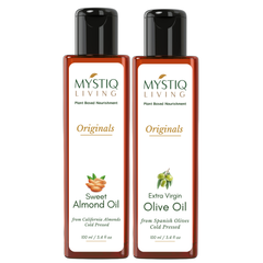 Extra Virgin Olive Oil and Sweet Almond Oil for Hair, Skin and Body -Nourishing Combo | Cold Pressed, 100% Pure & Natural