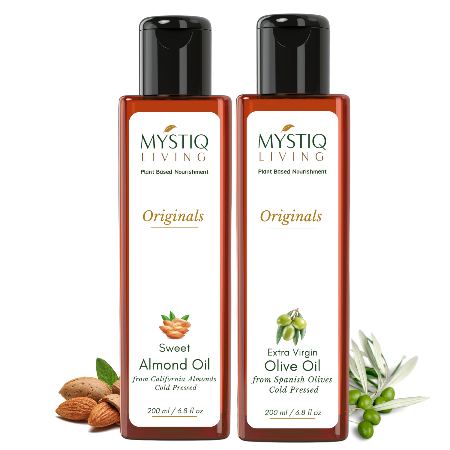 Extra Virgin Olive Oil and Sweet Almond Oil for Hair, Skin and Body -Nourishing Combo | Cold Pressed, 100% Pure & Natural