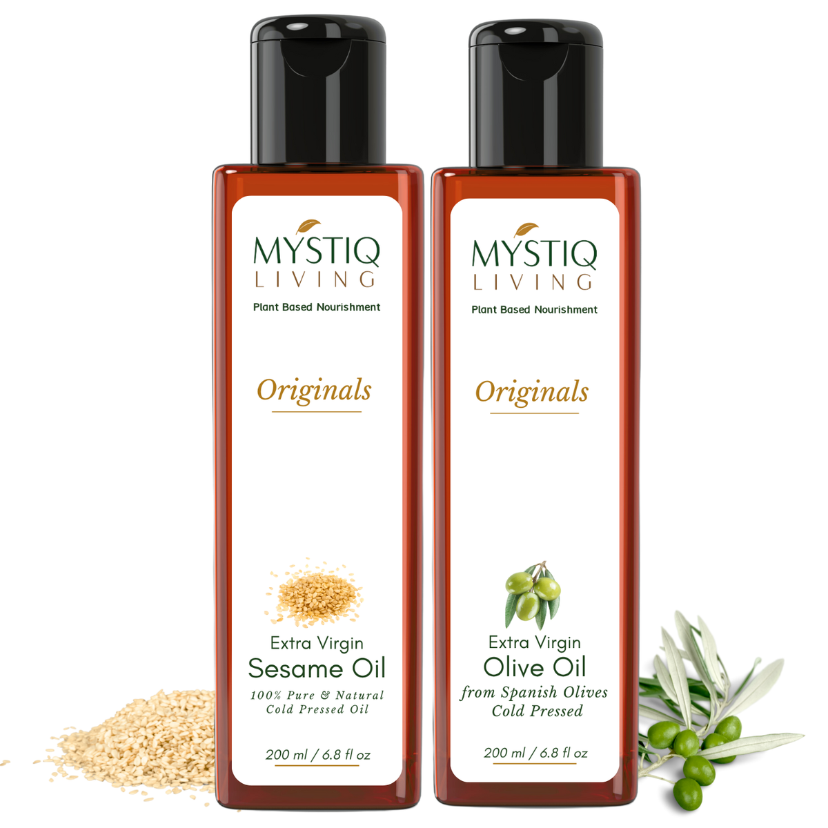 Extra Virgin Olive Oil & Sesame Oil - Nourishing Combo | Cold Pressed, 100% Pure & Natural