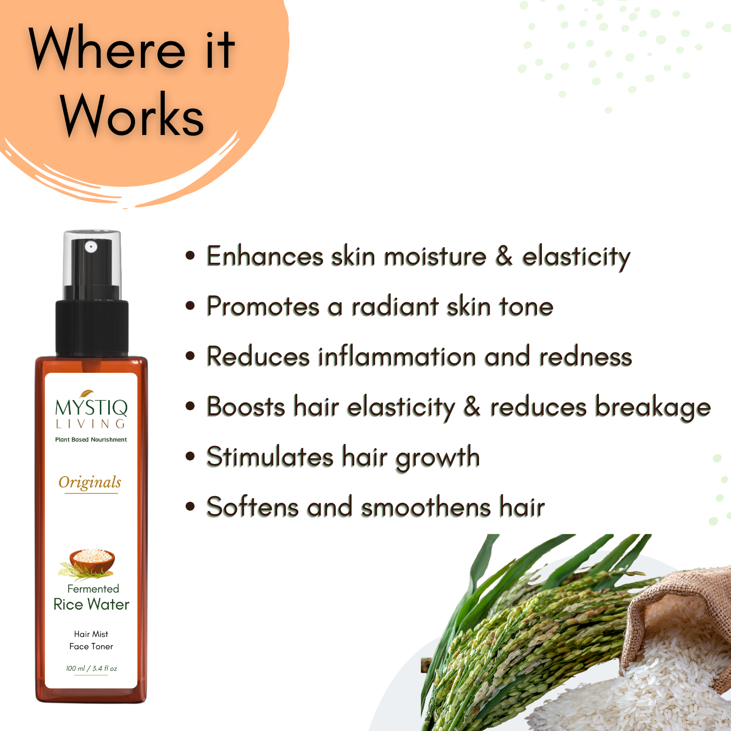 Fermented Rice Water Toner Spray for Glass Skin, Smooth Hair