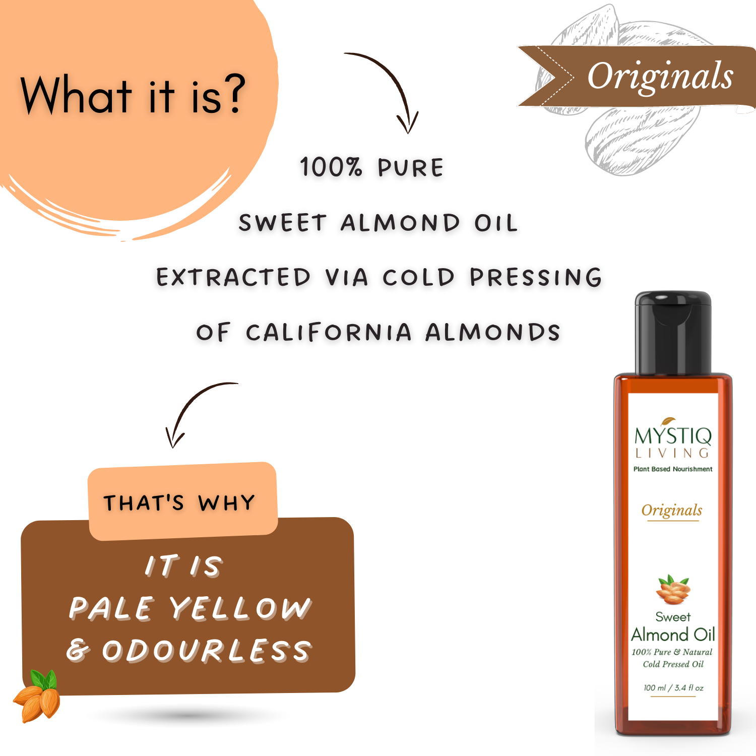 cold pressed oil extracted from california almonds
