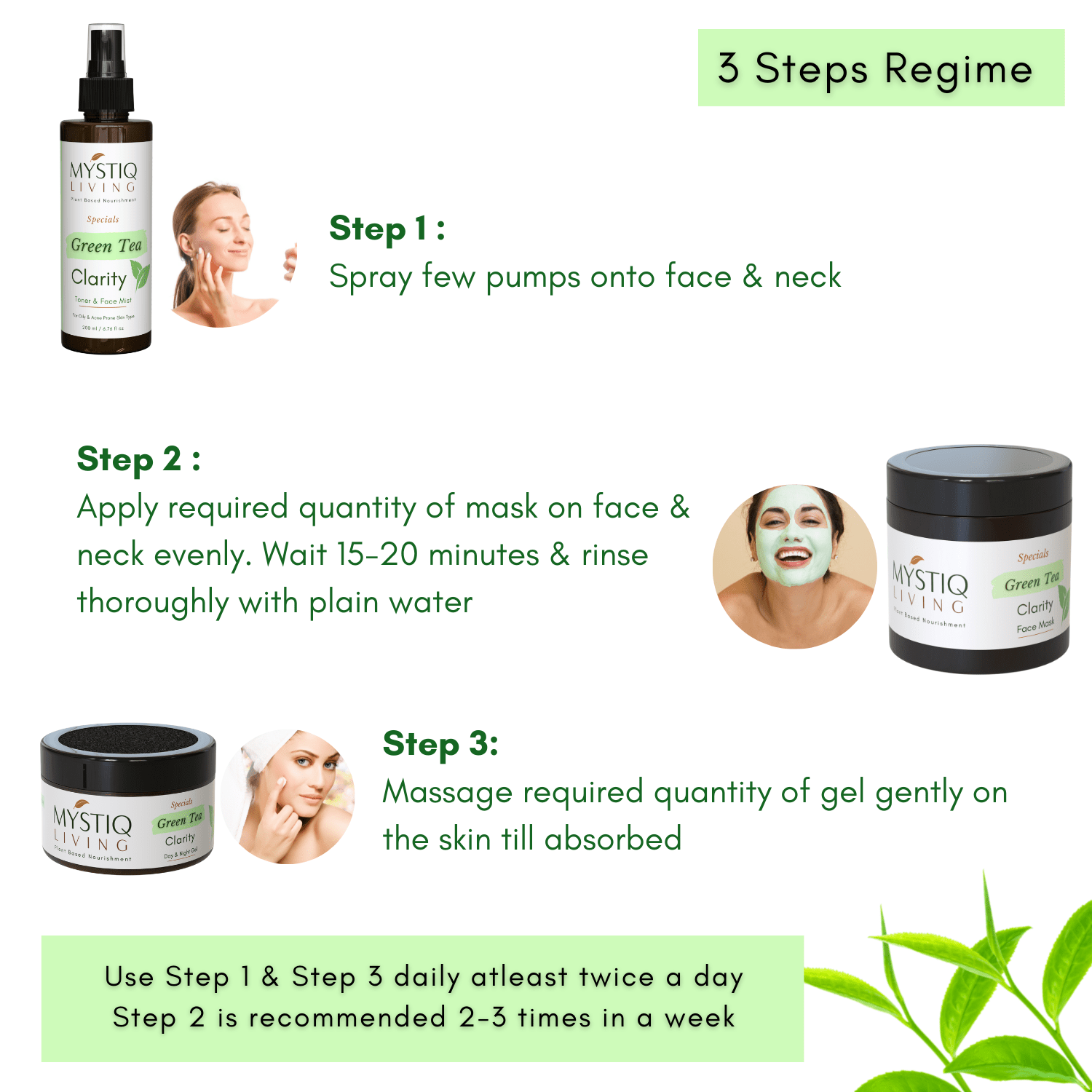Green Tea Clarity Acne Kit (3 Products) | Complete Regime - steps to use