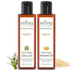 Mystiq Living Combo - Extra Virgin Olive and Sesame Oil (Pack Of 2) (440 ml) | Cold Pressed | 100% Pure and Natural - Mystiq Living