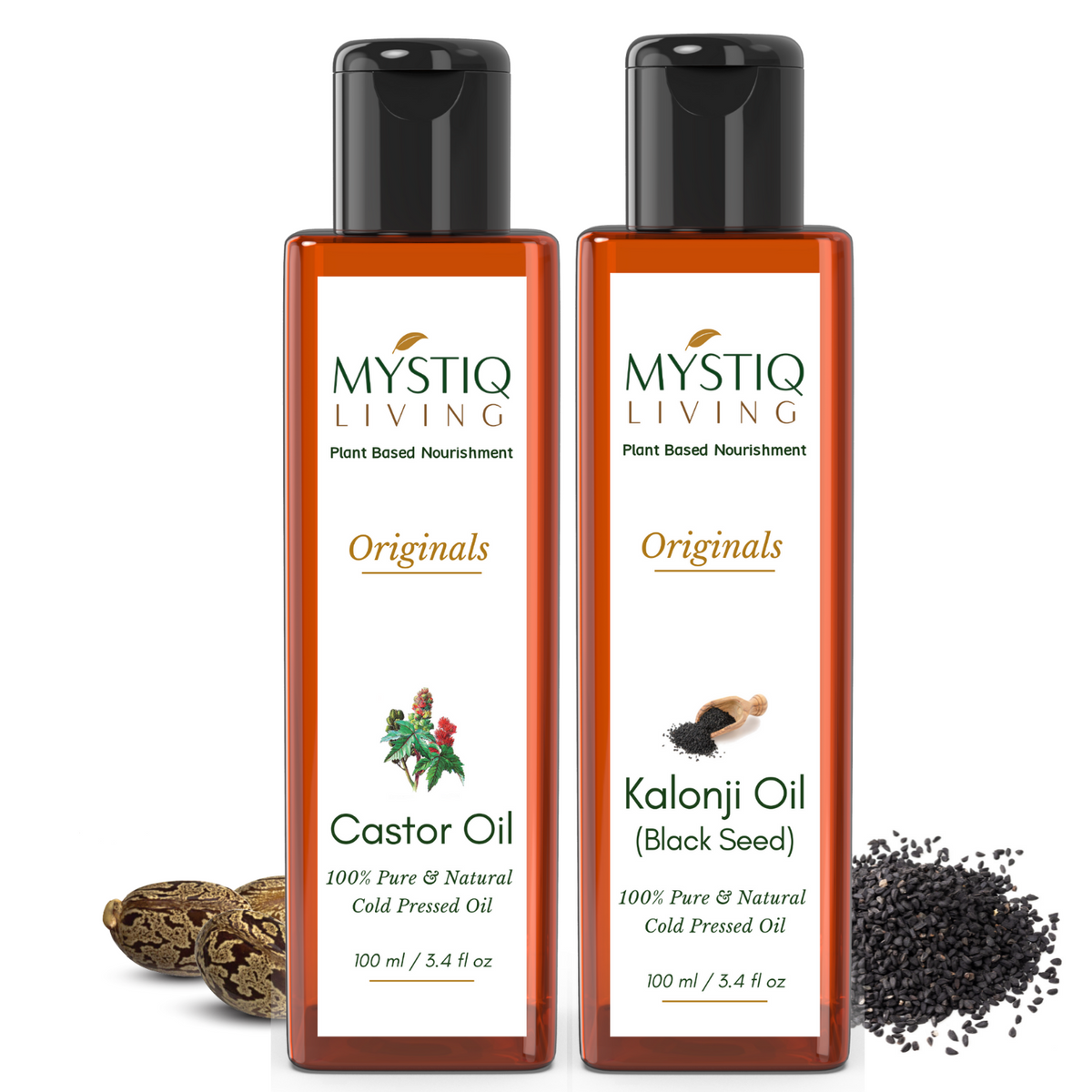 Combo - Kalonji Oil (Onion Black Seed) & Castor Oil - Mystiq Living